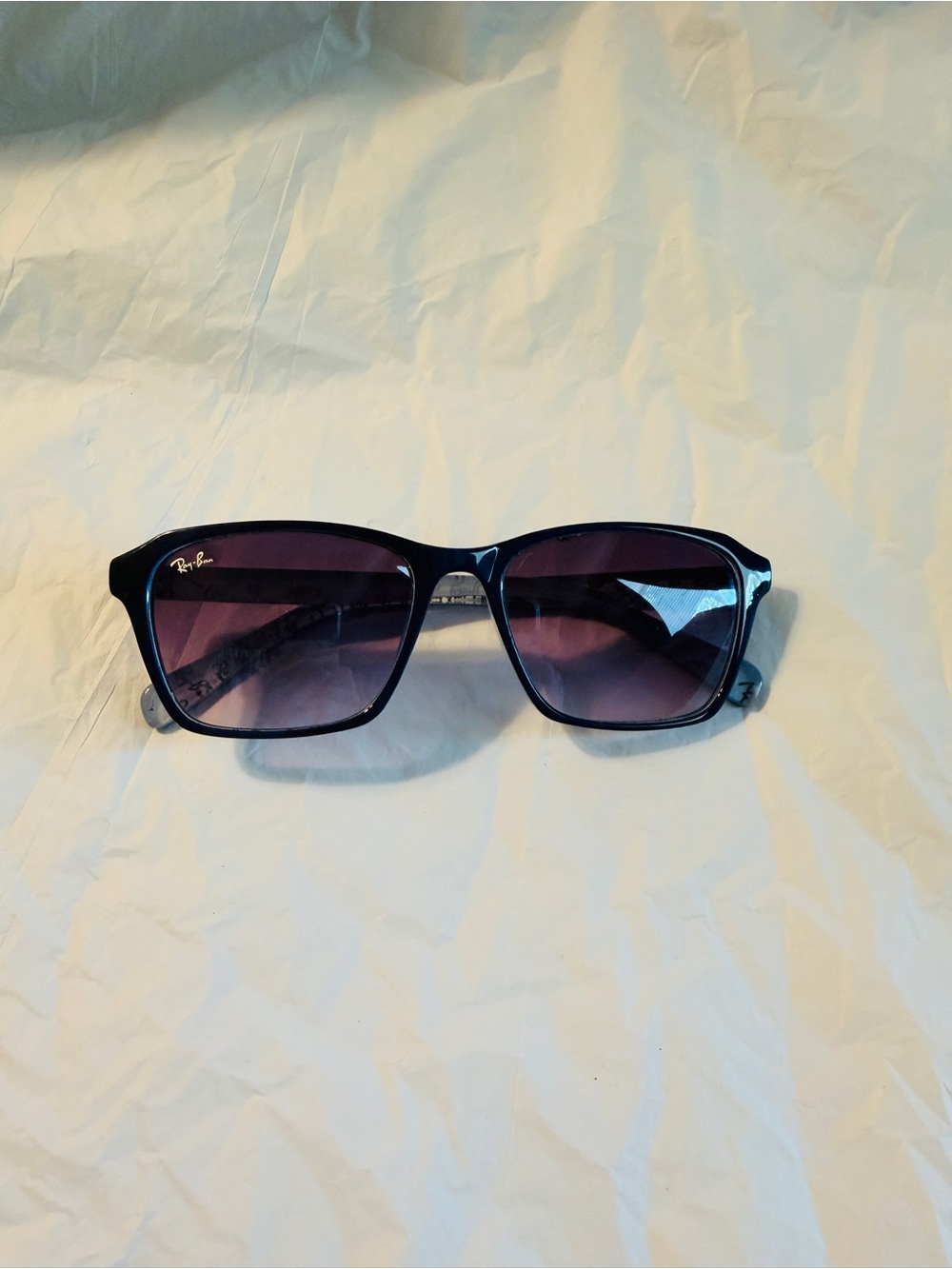 Ray-Ban B2140 Wayfarer Colour Mix Sunglasses Logo Print Purple Gradient Italy